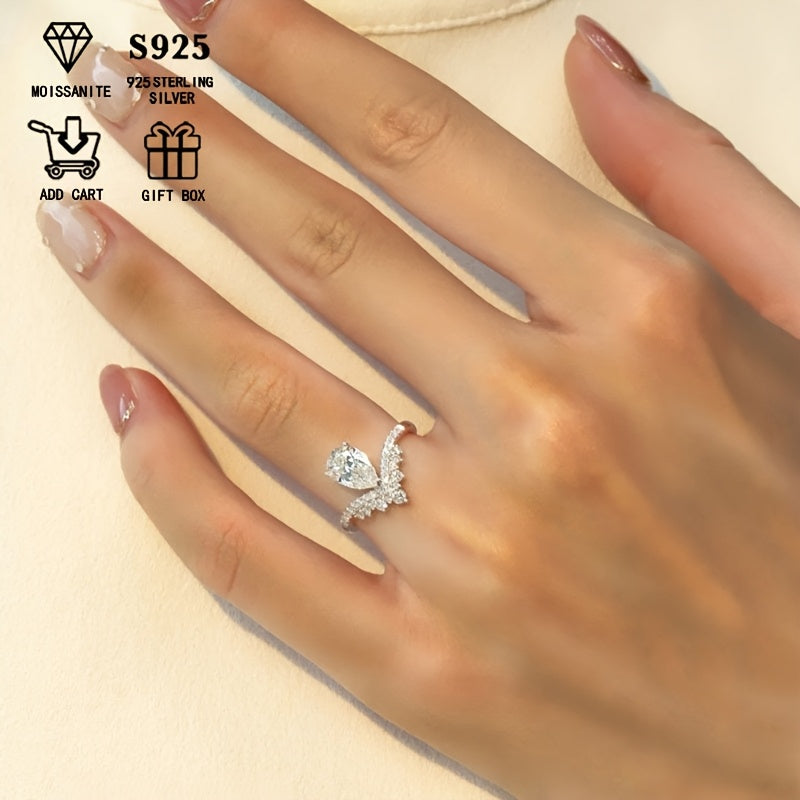 Stunning 2ct Pear-Shaped Moissanite Engagement Ring for Her - Made of Hypoallergenic 925 Sterling Silver, Ideal Anniversary & Wedding Present Complete with Certification and Luxurious Gift Packaging