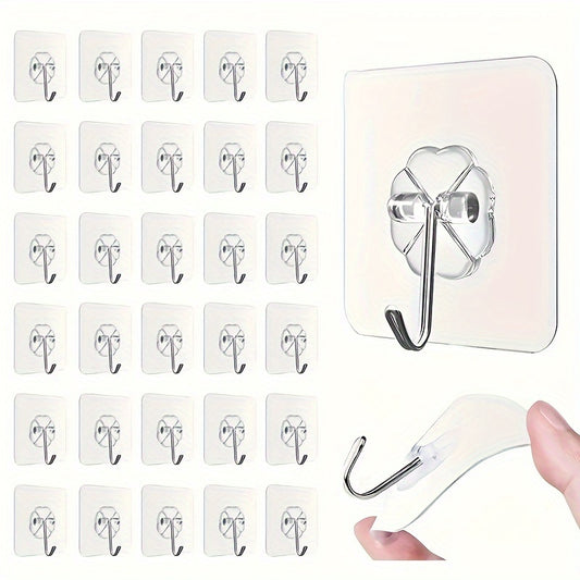 10/30pcs Transparent Adhesive Hooks - Multi-functional hooks for kitchenware and bathroom with anti-skid, traceless design. Perfect for bathroom supplies.