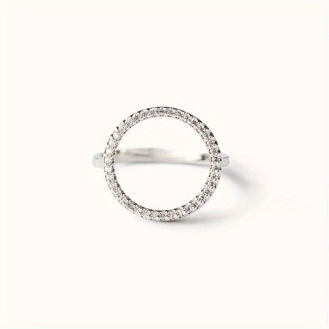 High quality jewelry featuring a sparkling circle design paved with shining zirconia stones, this 925 sterling silver ring is plated with 14k gold. Choose from golden, silvery, or rose golden tones to suit your preference.