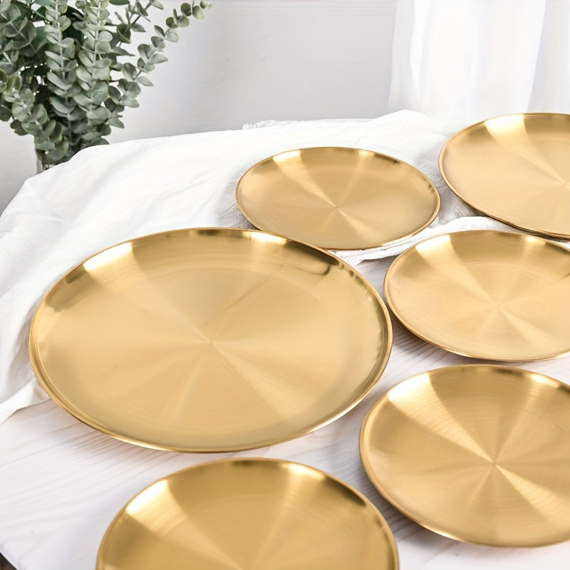 Multipurpose Stainless Steel Serving Platter in Elegant Gold Finish - Suitable for Pizza, Desserts, Steak, and More - Great for Holiday Gatherings - Round Tray for Home, Kitchen, or Restaurant - Safe for Serving Food