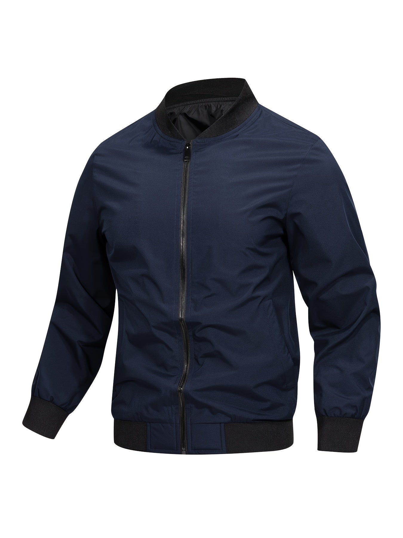 Color block men's lightweight windbreaker with full zip and stand collar for outdoor fashion.