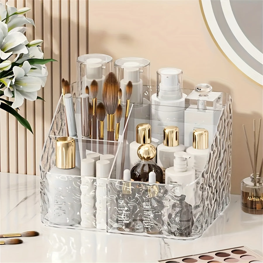 Multi-purpose bathroom organizer for cosmetics, office supplies, and beauty products.