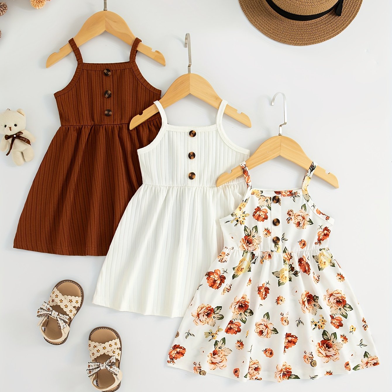 Infant & Toddler Girl's 3-piece Sleeveless Dress Set, perfect for Summer/Spring with Flower Print & Solid Color