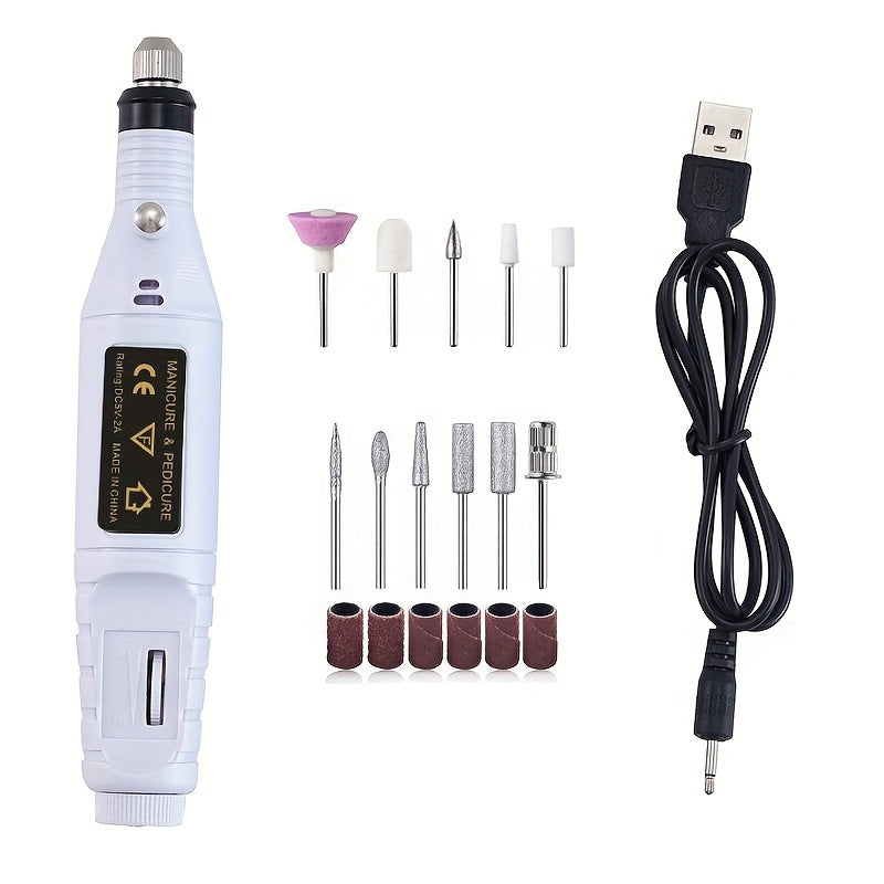 Professional 11-piece nail polishing machine kit is USB powered, odorless, and easy to use for foot, hand, and nail care, ideal for salon or home use.