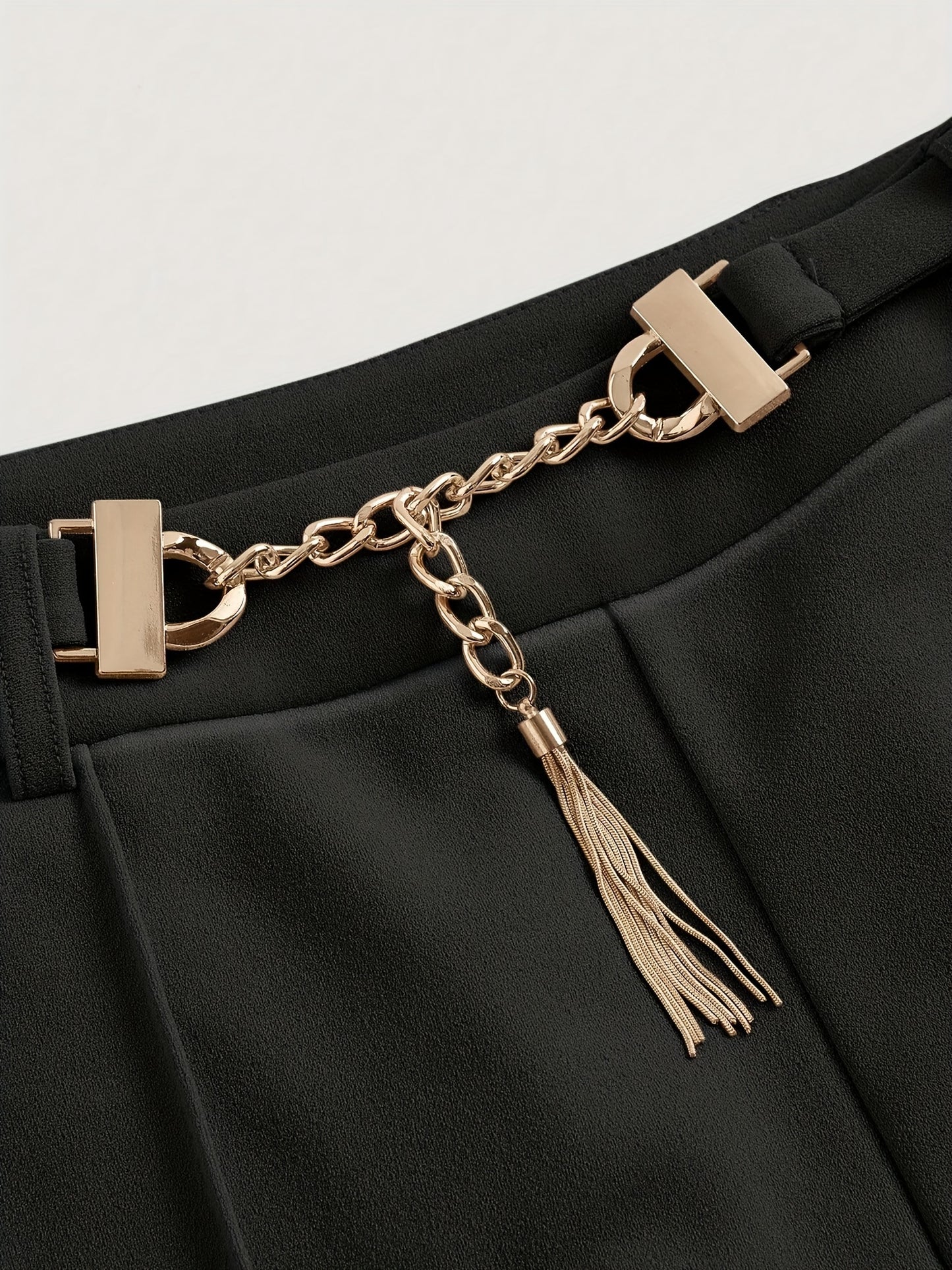 Elegant high waist chain pants in solid color for work and office wear, women's clothing.