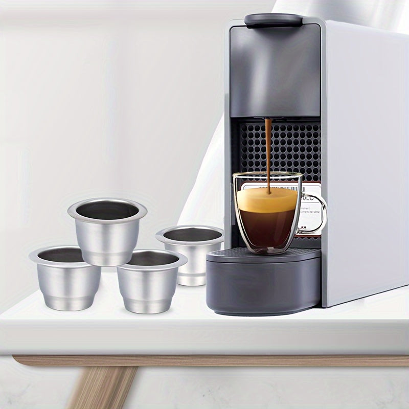 Reusable stainless steel Nespresso coffee capsule for home baristas, designed with a conical shape and flat bottom for improved brewing. Made with high-quality materials for a refillable and environmentally friendly option.