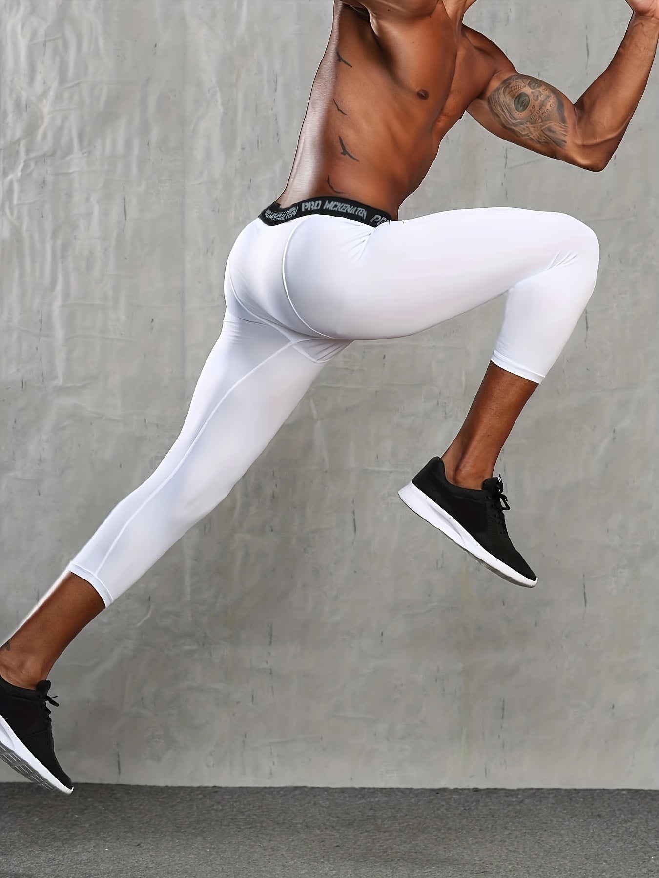 Men's Black Cropped Leggings - High-Elasticity, PRO MICRENEN Design, Polyester & Spandex Blend, Machine Washable, Athletic Fit, Ideal for Gym or Casual Wear