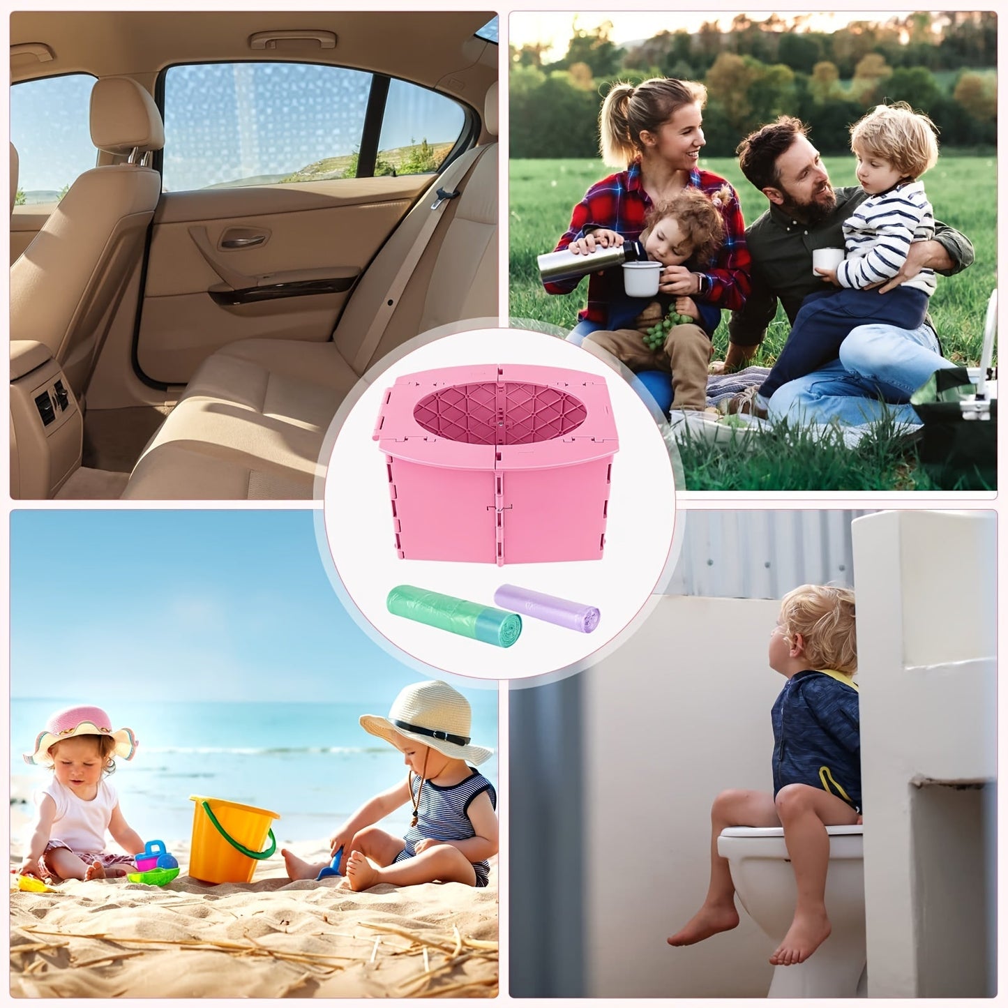 Portable Toilet with One Roll of Bags, Perfect for Potty Training and Traveling.