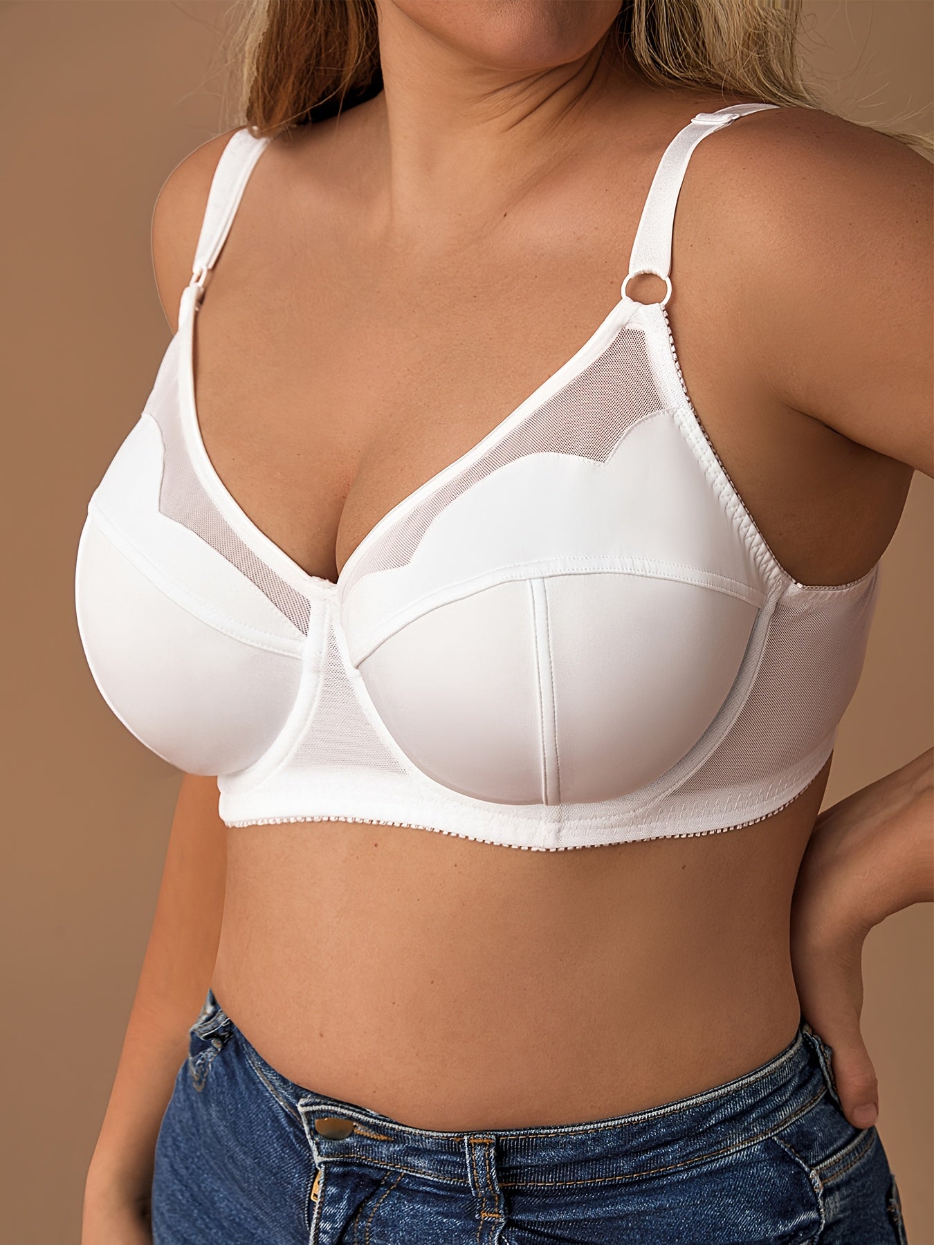 Chic Underwire Bra with Stretch Knit Fabric, Mesh Detail, and No Padding for Everyday Wear