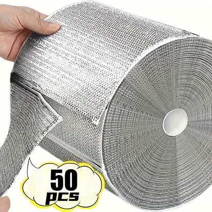 50-Pack of eco-friendly mesh cloths for scrubbing and cleaning, perfect for kitchen, bathroom, and restaurant use. Great for removing grease and dirt without scratching.