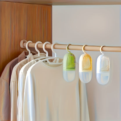 Single plastic dehumidifier prevents moisture in closets and cabinets during school and fall.