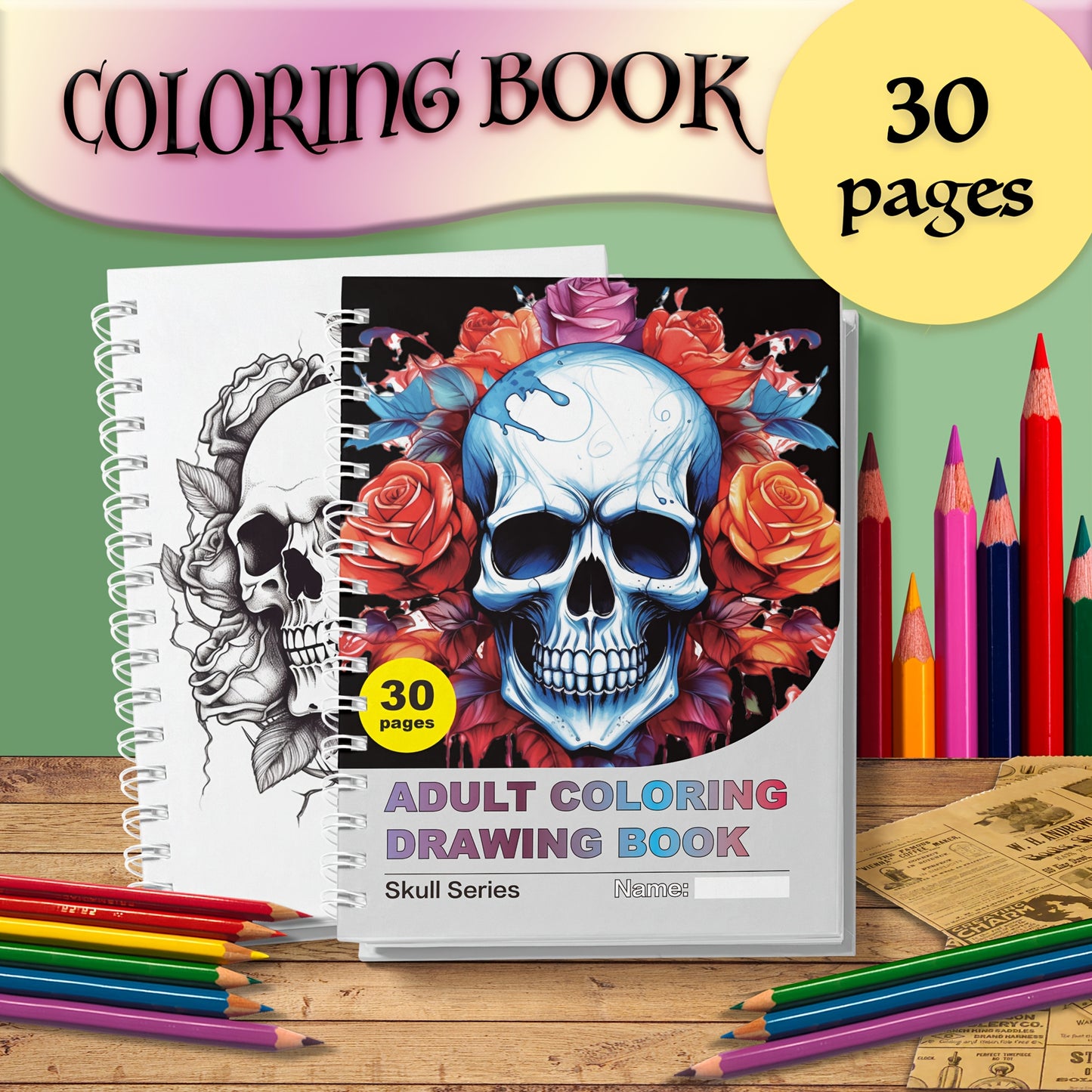 Skulls & Bones Adult Coloring Book - 30 Intricate Pages for Relaxation