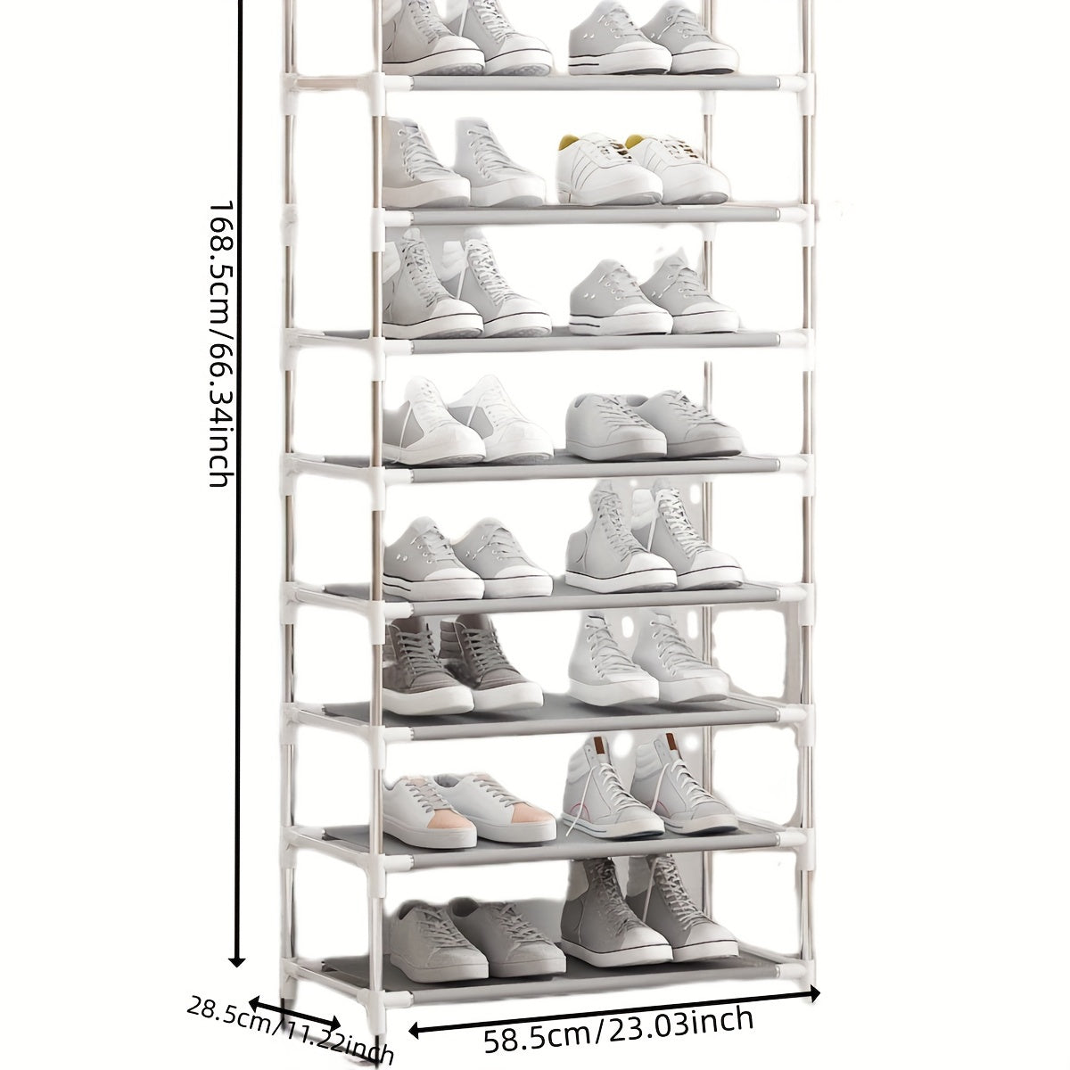 A space-saving and practical home shoe rack with 10 layers.