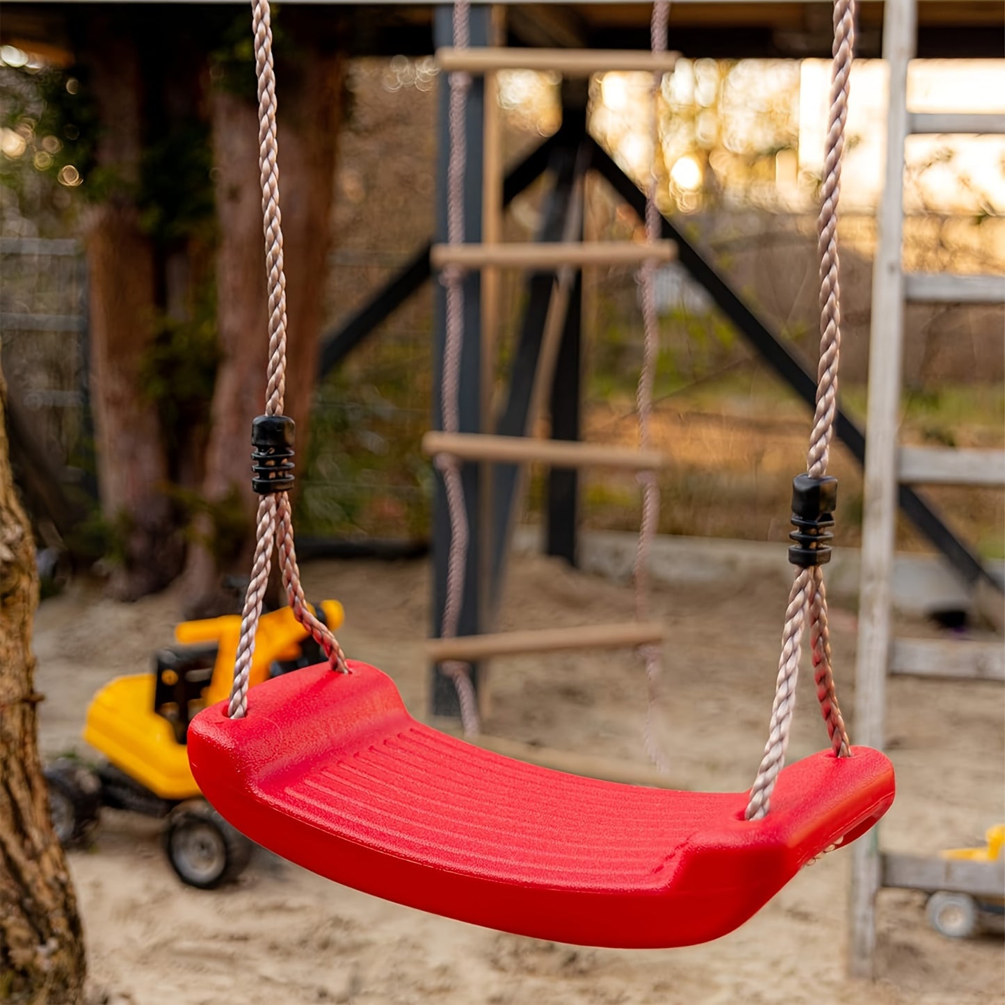 Adult-sized plastic sling swing chair, ideal for outdoor courtyard entertainment, with adjustable soft rope.