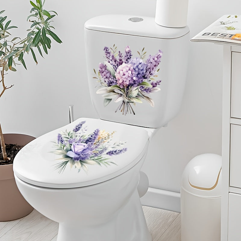 One purple flower style toilet sticker set for restroom renovation, self-adhesive and removable, perfect for home decoration.