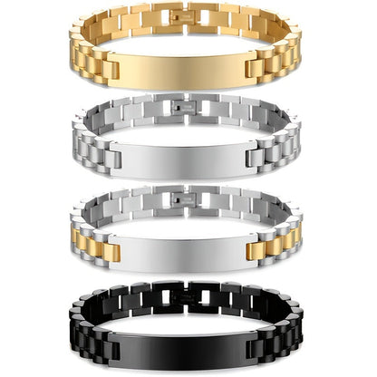 Custom Name Engraved Titanium Steel Bracelet with Personalized Stainless Steel 316L and 18K Gold Plating - Father's Day Gift for Fashion-Forward Men