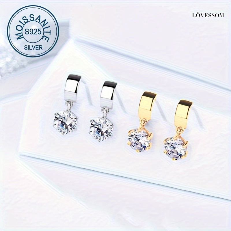 These Korean version 925 sterling silver stud earrings feature 1 carat Moissanite stones, perfect for both men and women with a high-end design sense. The creative and versatile design is perfect for daily wear, dates, parties, travel, vacations