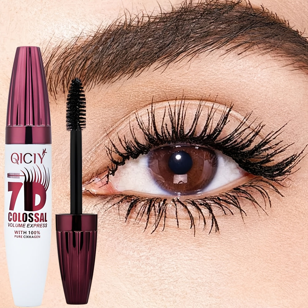 QIcy 7D Colossal Volume Waterproof Mascara - Natural, Smudge-Proof, Long-Lasting Curl & Thick Black Lash Extension Primer with Fine Orchid Extract for All Skin Types, All-Day Eyelash