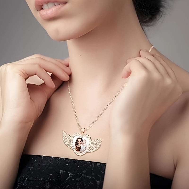 Customize your look with this stunning Personalized Photo Pendant Necklace. Crafted with 14K Golden Plated Zinc Alloy and accented with Rhinestones, this necklace is the perfect choice for any occasion. Choose your favorite picture to make it truly