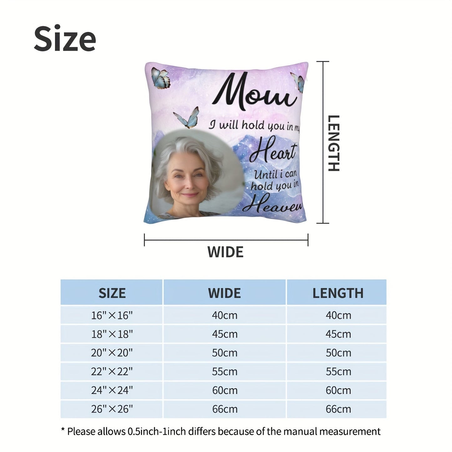 Personalized Polyester Pillowcase featuring a Custom Photo and Loving Message - Suitable for Ages 14 and Up, Includes 1 Plush Pillow Cover, Heartfelt Design with the Quote "Mom I Will Hold You in My Heart Until I Can Hold You in Heaven", Made of