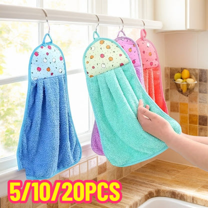 5/10/20 Pack of Coral Fleece Kitchen Hand Towels, Super Soft and Absorbent, Non-Shedding, Modern Patchwork Style, Woven Polyester 100%, 57gsm, Ideal for Home and Hotel Cleaning Supplies.