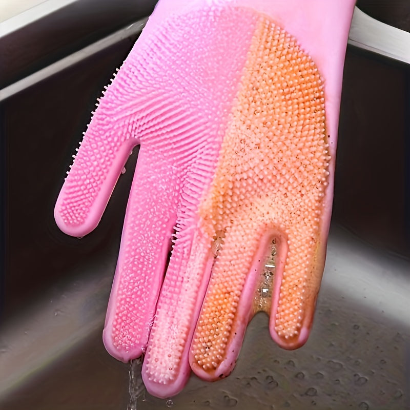 Pair of Silicone Dishwashing Gloves, Strong & Waterproof Cleaning Gloves with Antibacterial Properties, Safe for Household Use, Lead-Free, Suitable for Both Hands