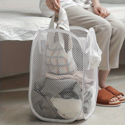 '- Round, High-Capacity Mesh Laundry Hamper with Handles - Collapsible Design, Ideal for Storing Dirty Clothes & More - Made of Durable Polyester Fiber