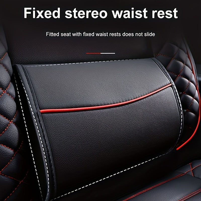 All-season faux leather car seat cushion cover with fixed lumbar support for universal front single seat fit.