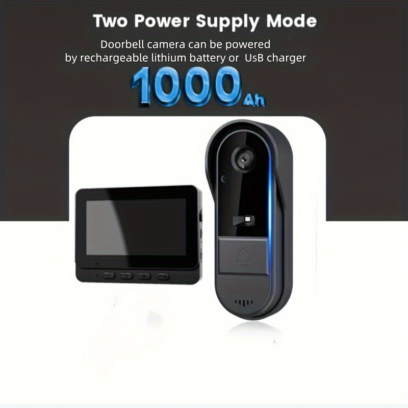 Simple and effective smart video doorbell kit with HD camera, indoor monitor, night vision, USB rechargeable battery, strong signal, and long battery life.