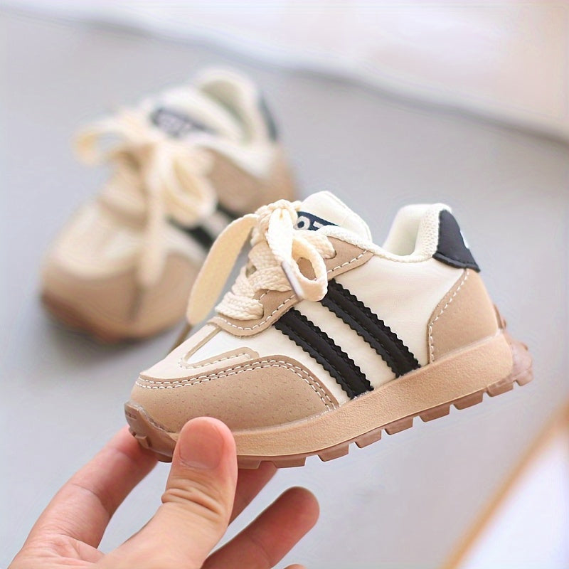 Cute Striped Sneakers for Boys & Girls Ages 0-3, Easy Slip-On with Hook-and-loop Closure, Lightweight PU Upper, Durable PVC Sole, Ideal for Spring & Fall Casual Wear