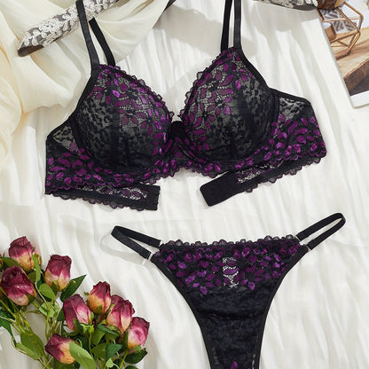 Stylish lace floral lingerie set includes a comfortable and sexy bra and panty, semi-sheer with hand washable fabric.