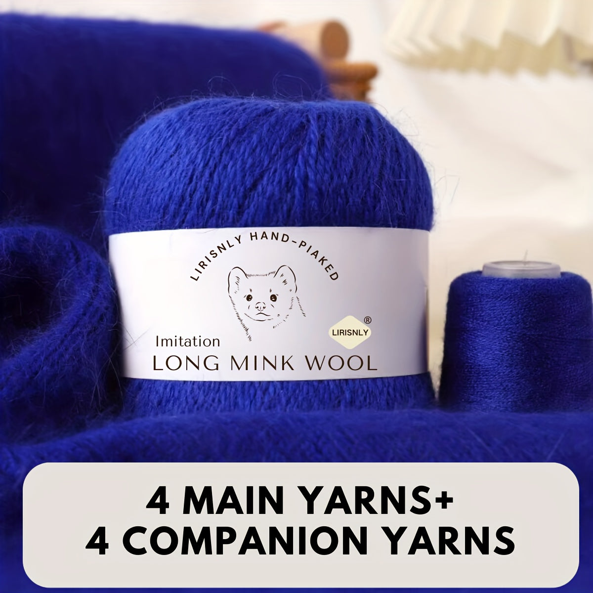 4pcs of faux mink wool and long wool totalling 280g, with 50g faux mink wool and 20g companion thread each. Skin-friendly and warm, suitable for knitting scarves, sweaters, hats, etc.