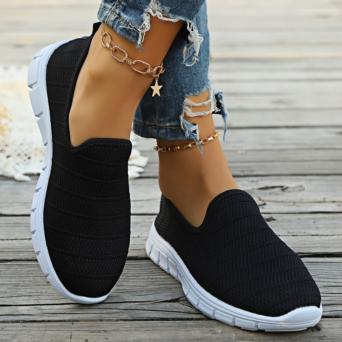 Women's Breathable Slip-On Casual Sock Sneakers, Lightweight Outdoor Sports Shoes in plus size.