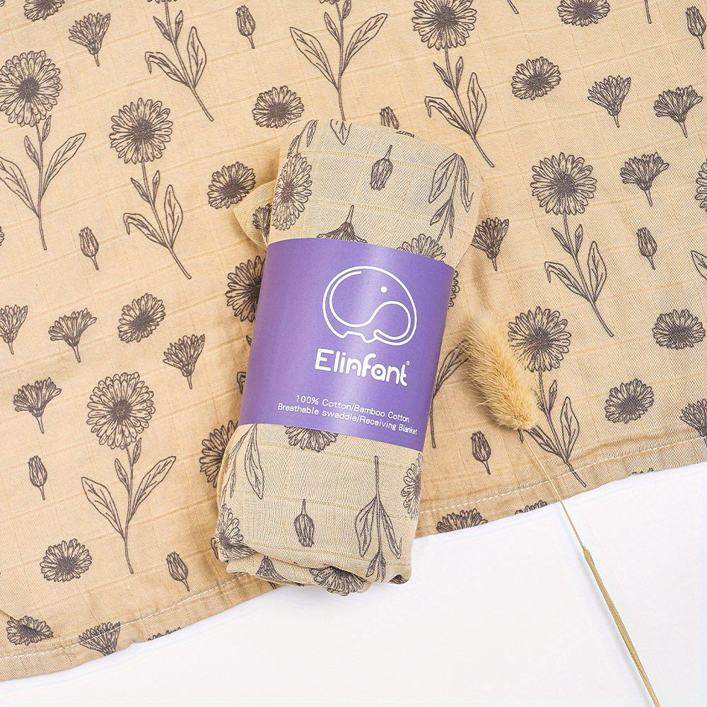 Elinfant Bamboo Muslin Swaddle Blanket - Super Soft Wrap with Digital Print - Size 109.98x119.89cm - Perfect for Receiving and Machine Washable - By Elinfant