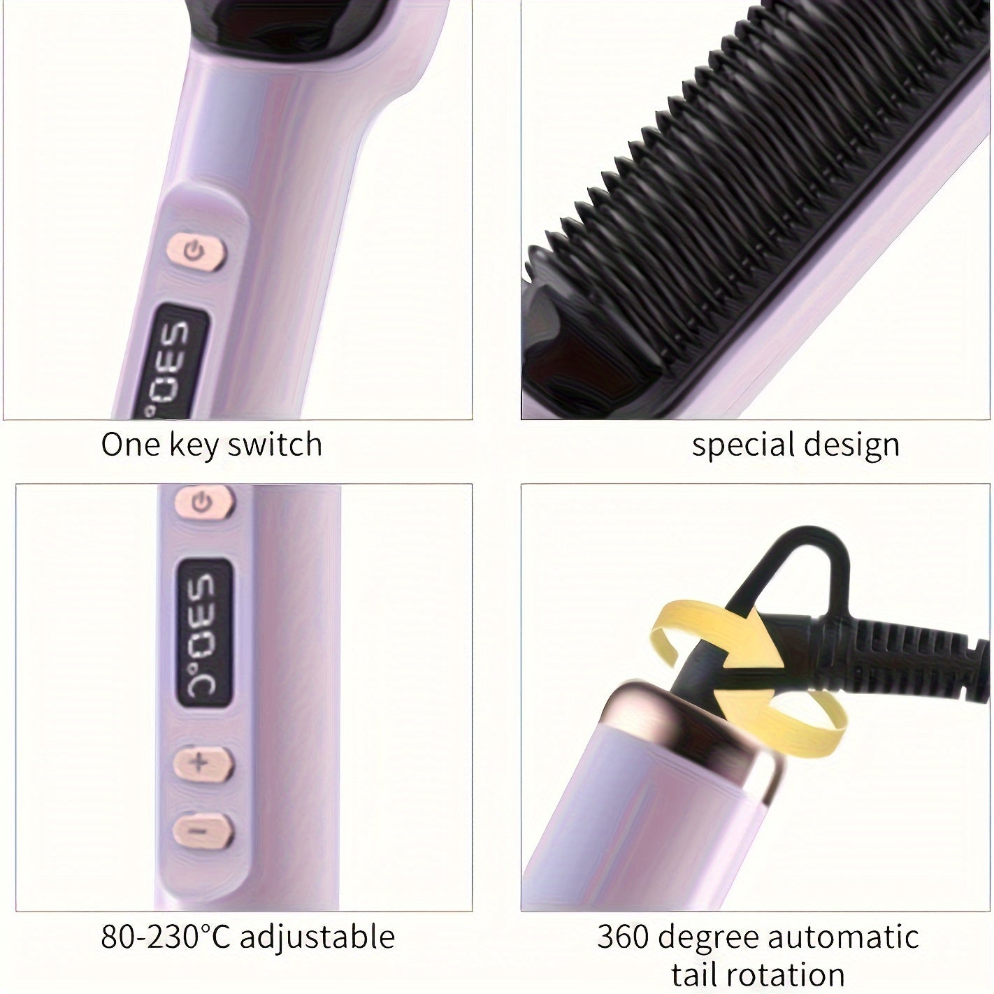 2-in-1 Ceramic Hair Straightener Brush with LCD Display, European Standard Plug, Perfect Mother's Day Gift for Unique Hairstyles