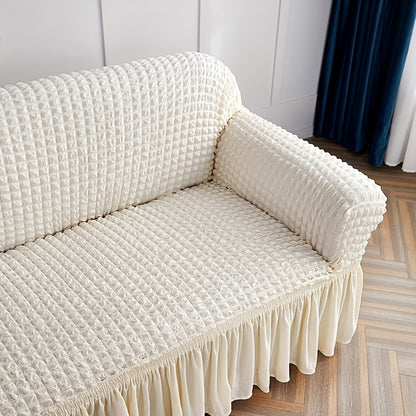 Seersucker slipcover mebelni chizishlardan, sirpanishlardan va barcha fasllardan himoya qilish uchun.