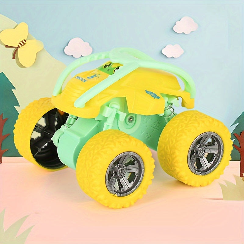 Durable 4WD off-road vehicle toy with colorful design, rubber tires, and shock-absorbing features for endless fun.