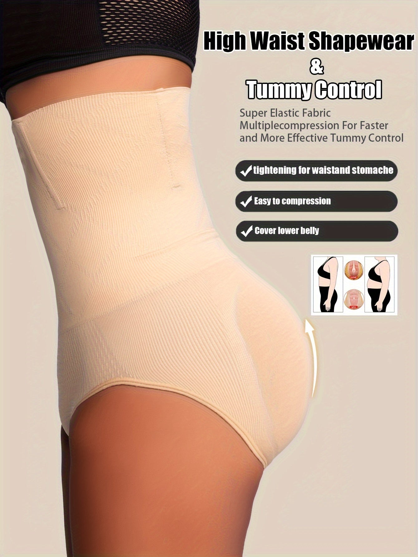 High waist shaping panties for women, for flat belly control and butt lifting.