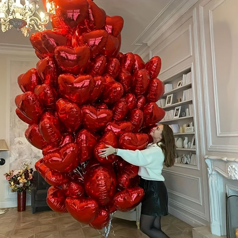 15 red heart pink silvery love aluminum balloons for various occasions like birthdays, weddings, engagements, Valentine's Day, bridal showers, carnivals, home decor, and parties.