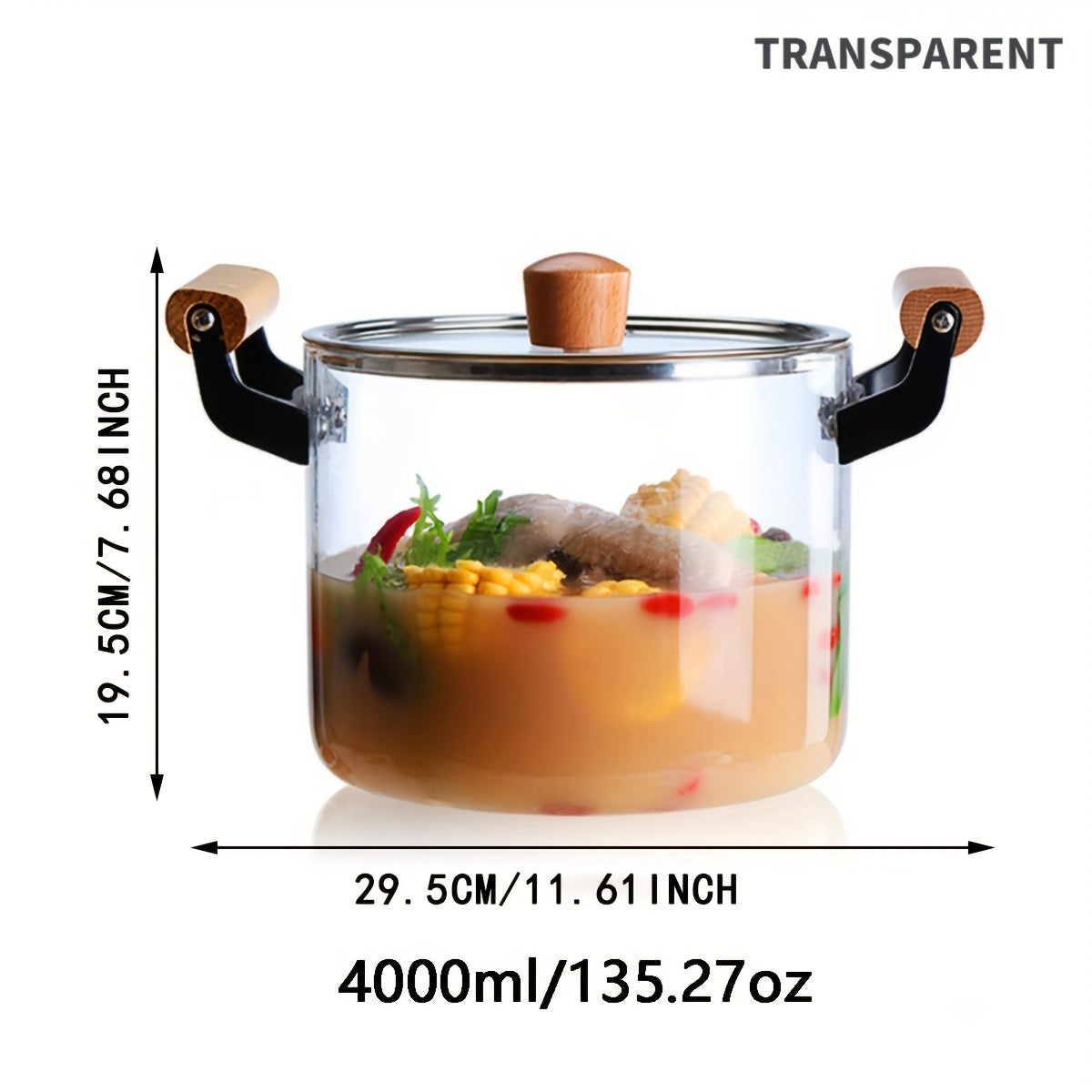 This soup pot with a lid and double wooden handle is perfect for cooking a variety of dishes. Made of safe glass, this household kitchen glass cooker is ideal for making pasta, noodles, soup, juice, and milk. Complete your kitchen supplies with this