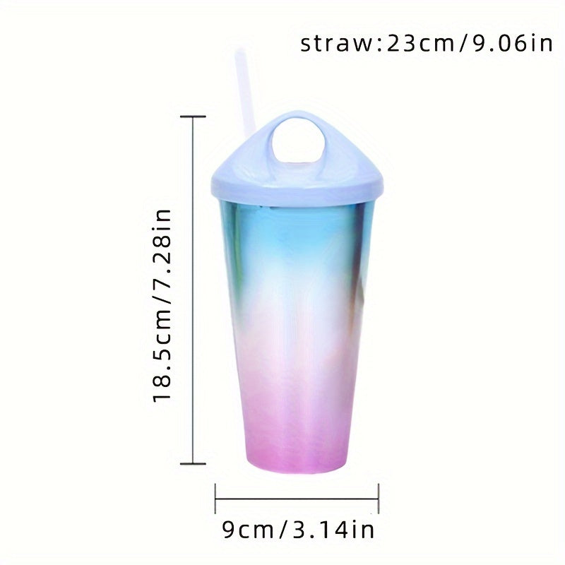 Gradient plastik tumbler qalamcha bilan - sirpanmaydigan, sindirilmaydigan sport shishasi fitnes, sharbat, qahva uchun - maktab, ofis, partiyalar uchun ideal