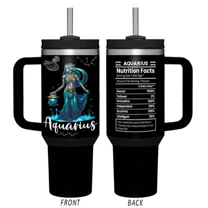 40oz zanglamas po'latdan yasalgan Zodiac Tumbler tutqichi va solg'ich bilan - Tug'ilgan kunlar, Rojdestvo va Sevgi kuni uchun mukammal sovg'a - Oqmas, BPA-free astrologiya qahva kubogi erkaklar va ayollar uchun