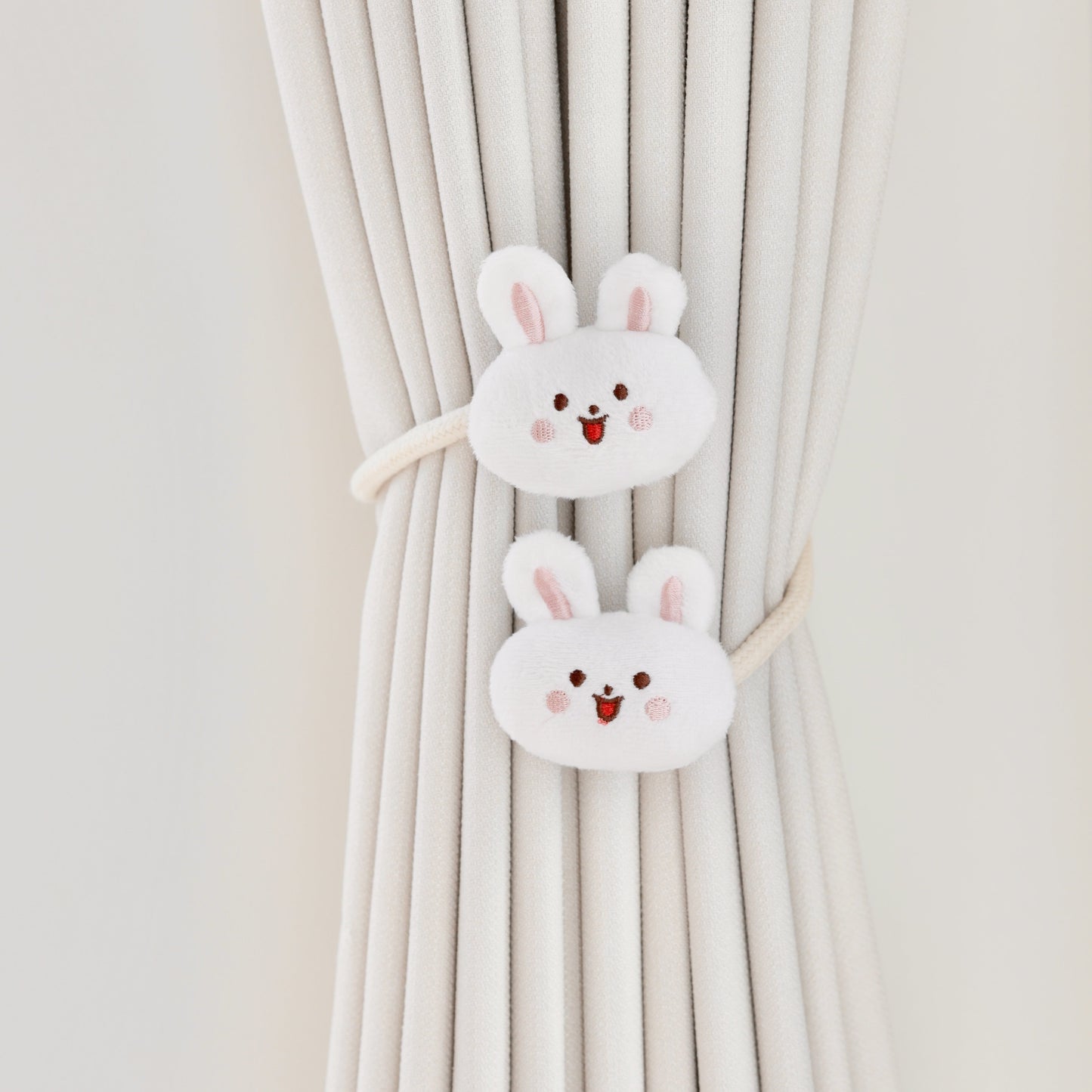 Adorable Korean Cartoon Curtain Tie featuring Little Bear and Rabbit, perfect for Children's Room Decoration. Decorate with this Creative Ribbon Buckle to add a touch of Cutness to your curtains!