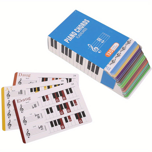 120-piece set of piano chord flashcards with color-coded chart - ideal for beginners, 12-key learning kit for music theory and quick progress - great gift for musicians and students.