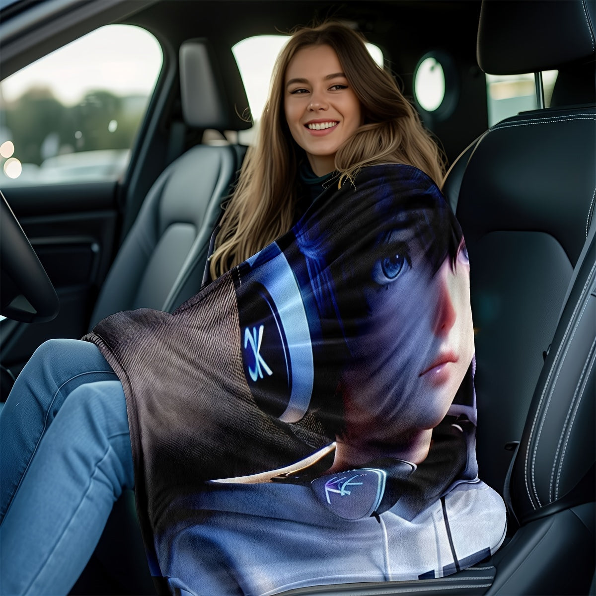 Modern Music Melody Headphones Throw Blanket - High-Quality Digital Print Polyester Throw Perfect for Any Setting, Great for Bedroom, Sofa, Car, and Travel - Lightweight and Comfortable Fabric, Simple and Stylish Design, Suitable for All Seasons.