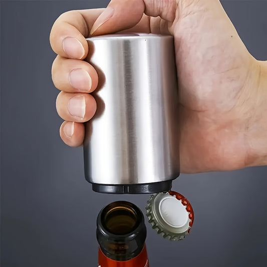 Magnetic beer bottle opener for various settings such as hotels, family dinners, bars, and restaurants.