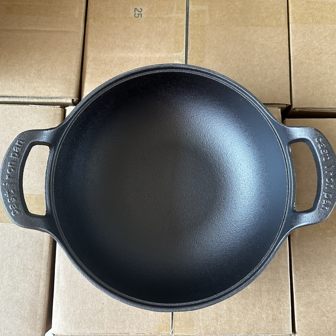 High-quality Premium Cast Iron Skillet featuring a thick, non-stick surface without any coating. Designed with dual handles for effortless cooking and serving. Ideal for making soups, stews, frying, and more. Please hand wash only for proper care.