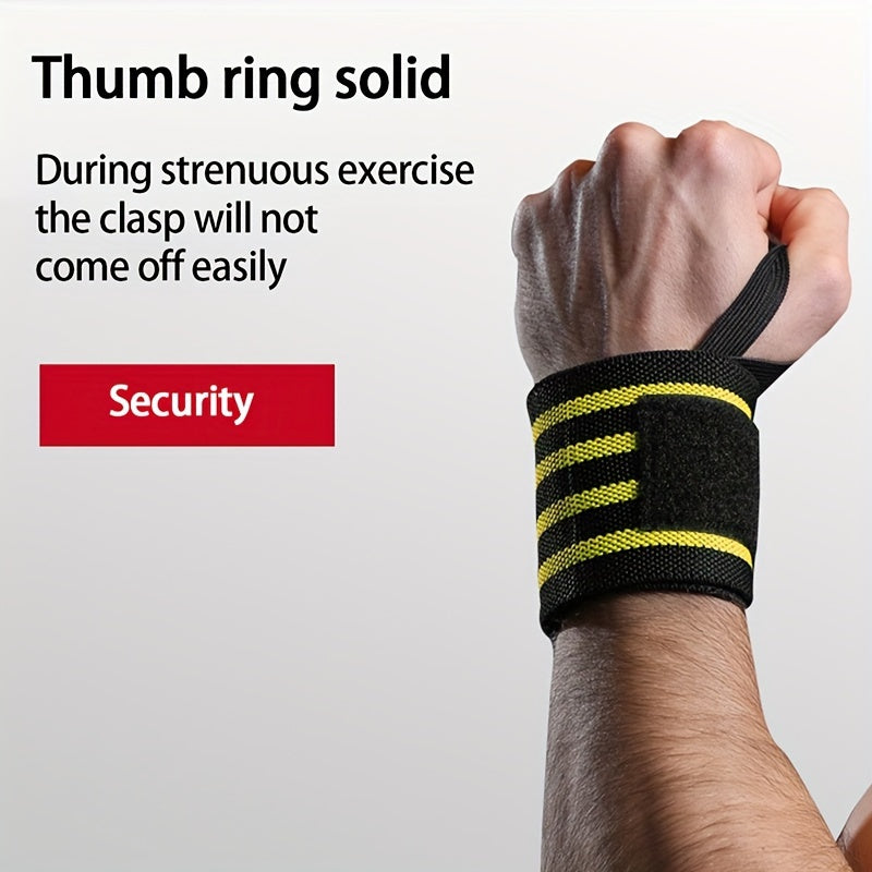 Adjustable compression wrist wrap for weightlifting and dumbbells in blue and black stripes.