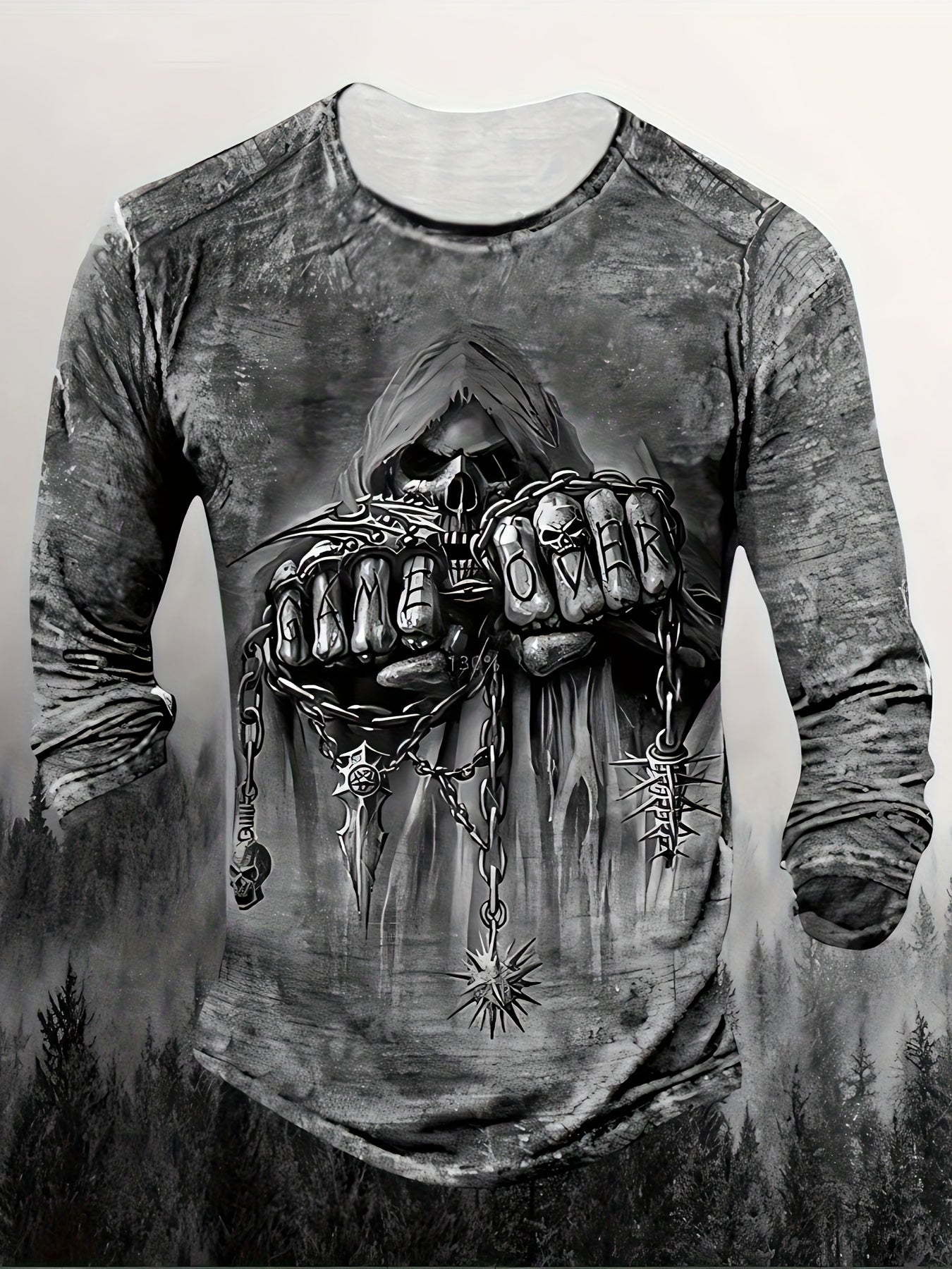 Men's 3D Gothic "Game Over" Knuckle Print Crew Neck T-Shirt made of polyester for Fall/Winter