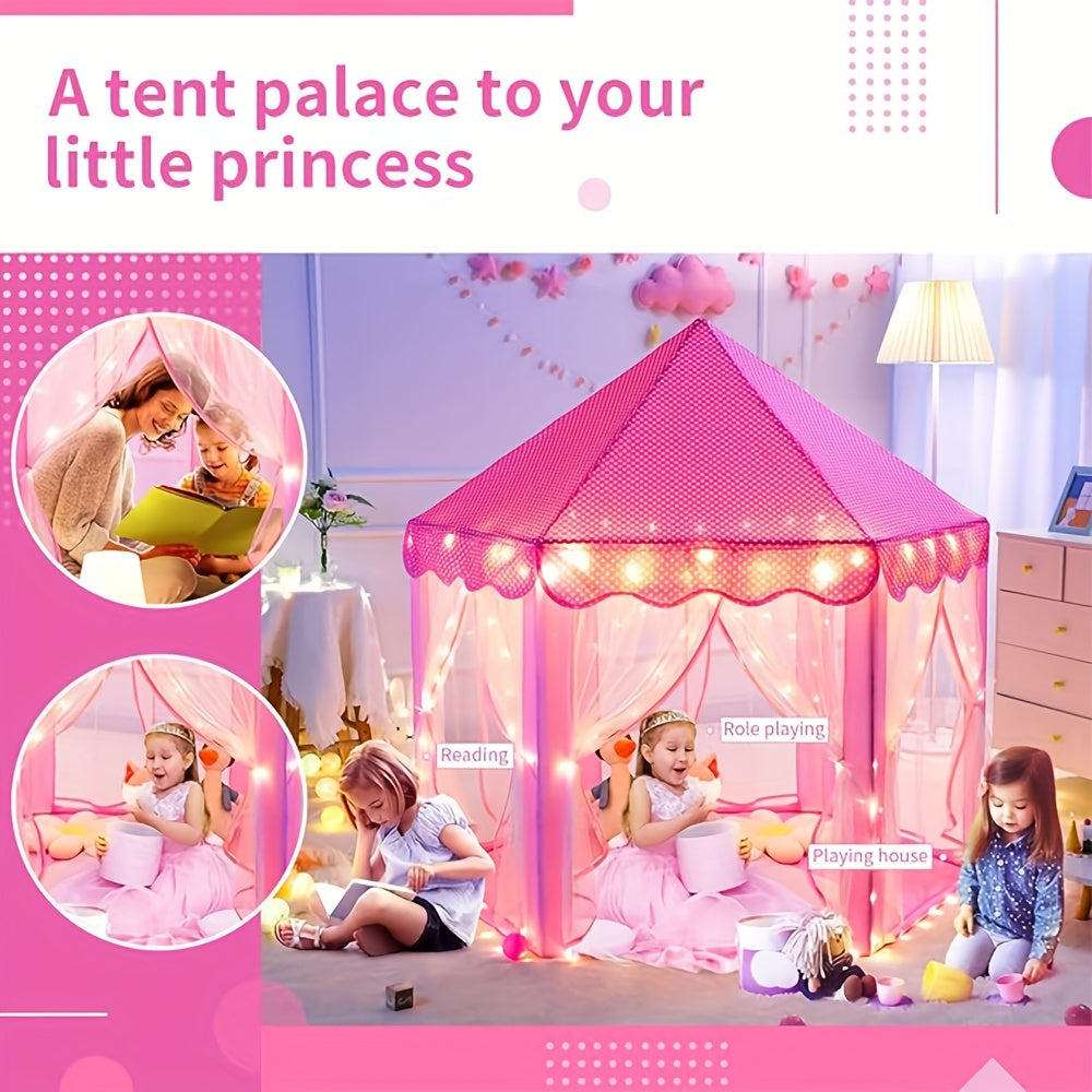 MonoBichi Princess Play Tent for Girls - Large castle with star lights, suitable for indoor/outdoor use, made of durable polyester & PVC.